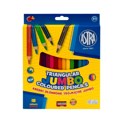 Jumbo trojhranné farbičky Astra 18 farieb – hrubé pre deti + strúhadlo
