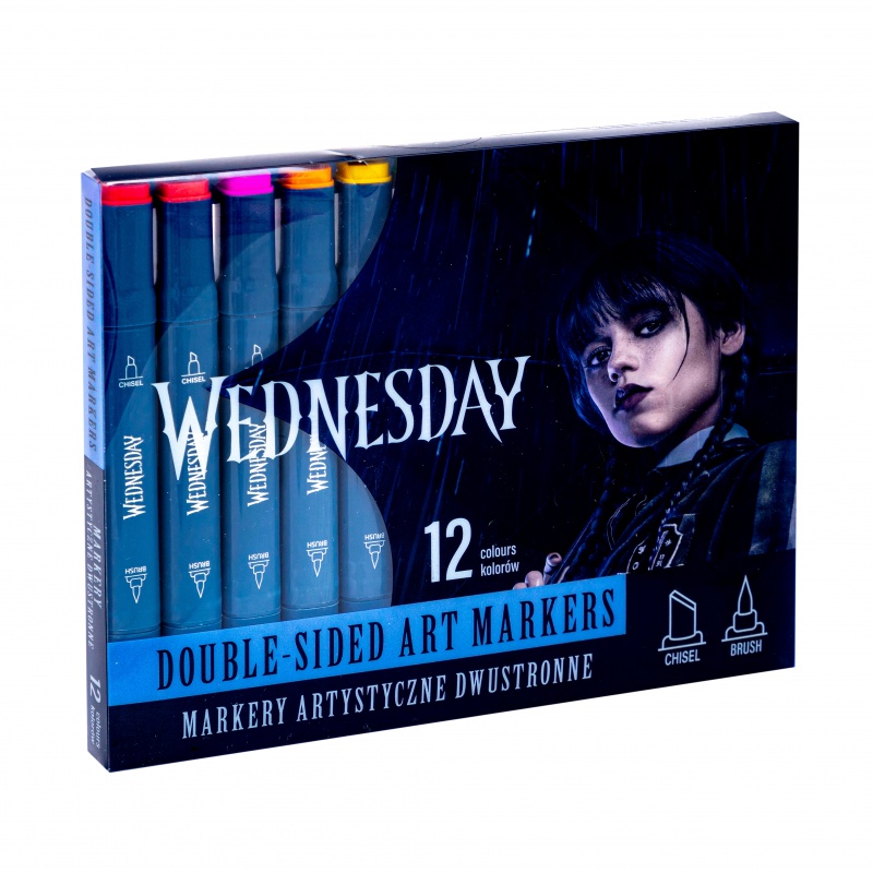 Obojstranné fixky Wednesday 12 ks – brush + široký hrot