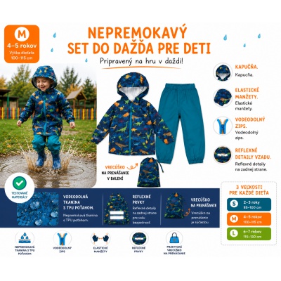 Dětský nepromokavý set Perletti Dinosaurs M 4–5 let