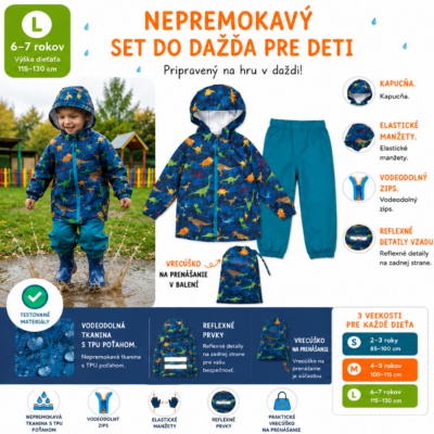 Dětský nepromokavý set Perletti Dinosaurs L 6–7 let