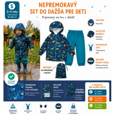 Dětský nepromokavý set Perletti Dinosaurs S 2–3 roky
