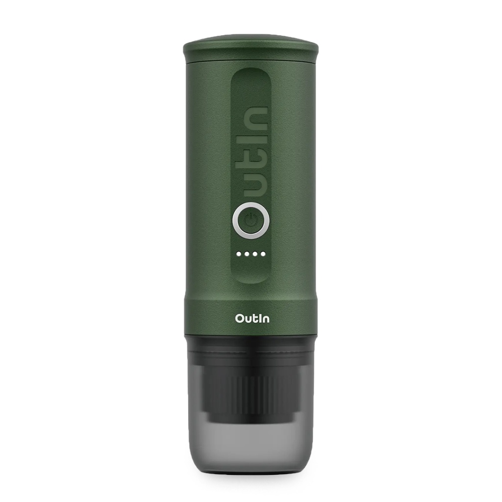 OutIn Nano prenosný espresso kávovar Forest Green s puzdrom
