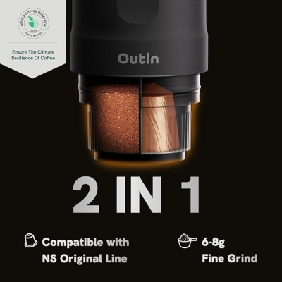 OutIn Nano přenosný espresso kávovar Forest Green s pouzdrem