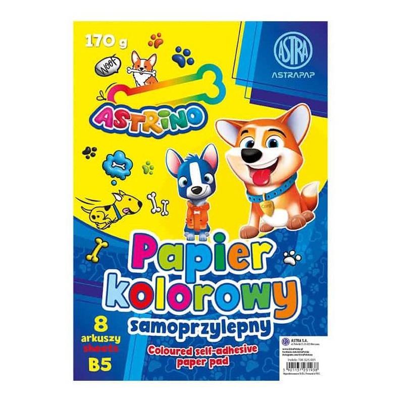 Samolepící barevný papír ASTRINO B5 – 8 barev, 170 g