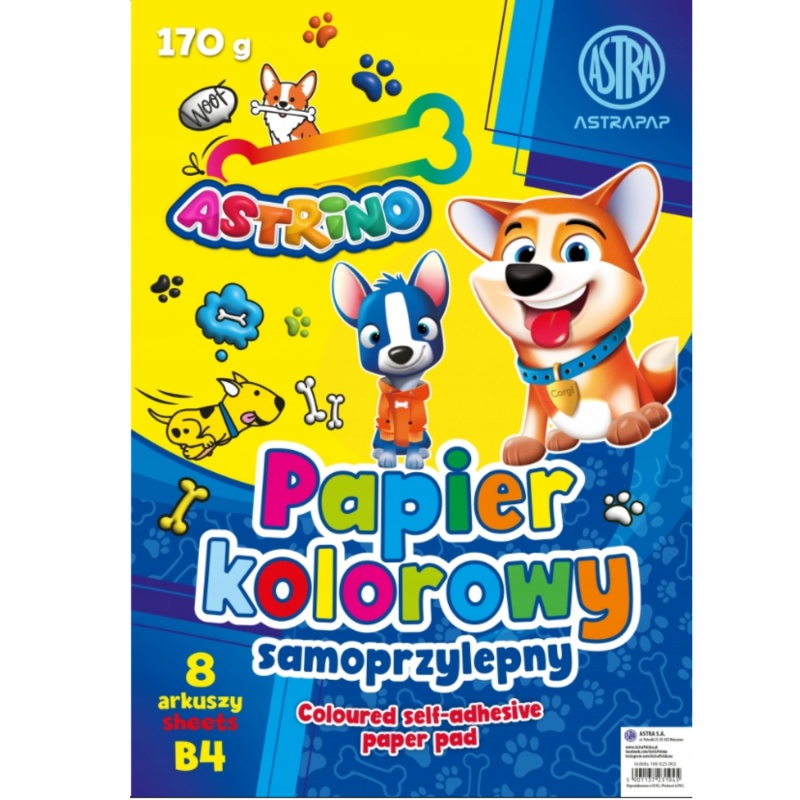 Samolepící barevný papír ASTRINO B4 – 8 barev, 170 g