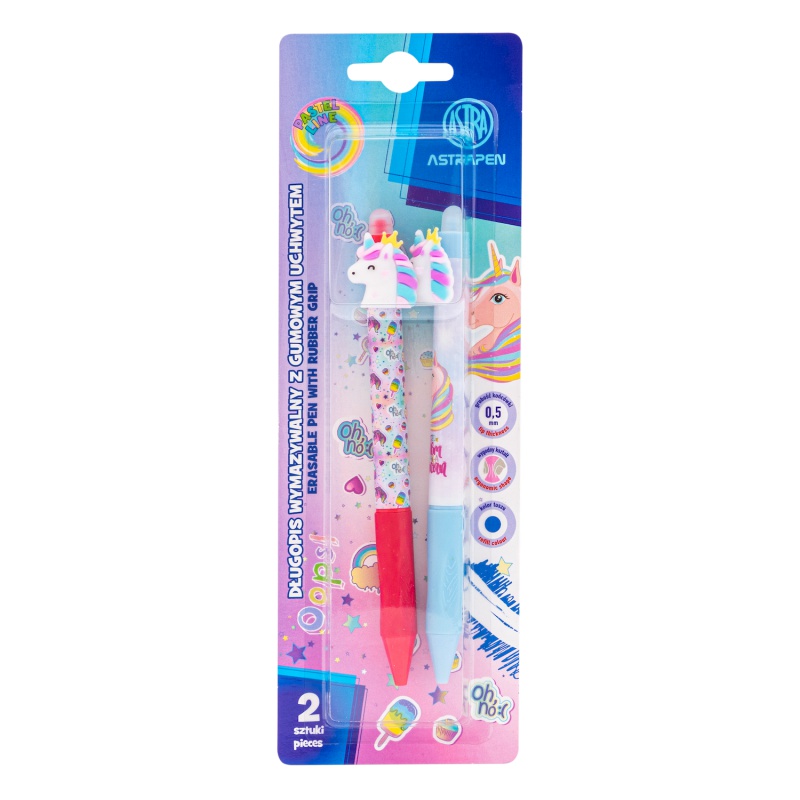 Gumovací klikací pero AstraPen Oops! Unicorn, 2 ks