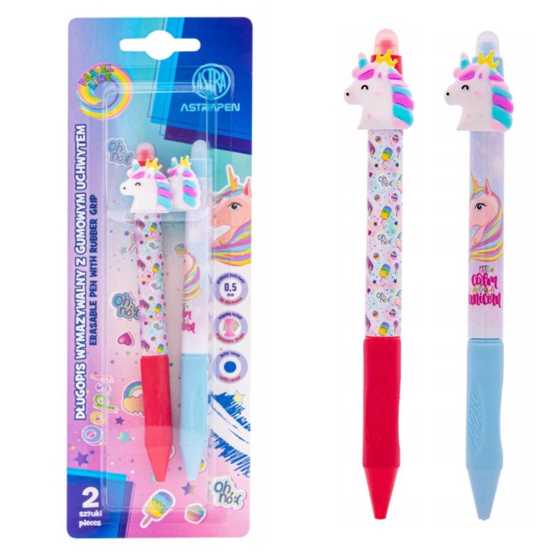 Gumovací klikací pero AstraPen Oops! Unicorn, 2 ks