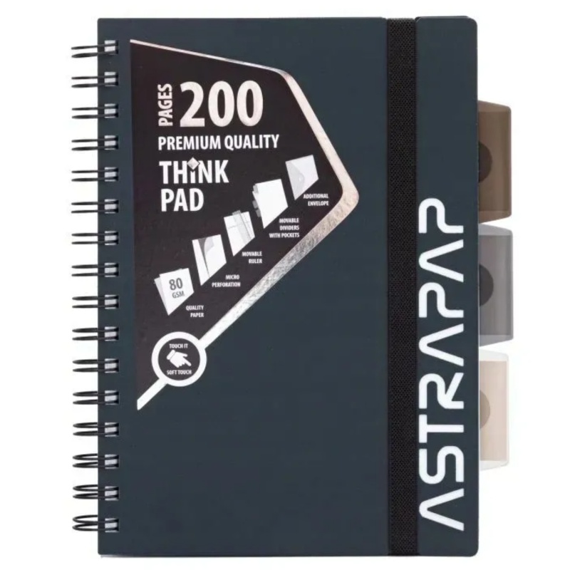 Poznámkový blok s rozdeľovačmi, 200 strán, A5 80g/m2 "AstraPAP", 104023005