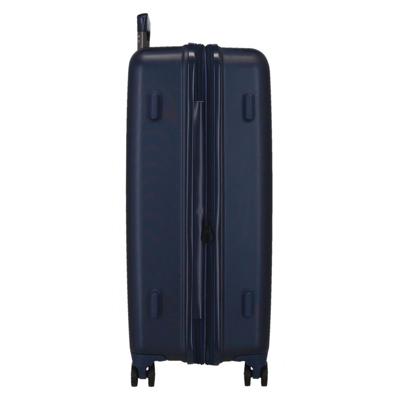 MOVOM Wood Navy Blue – Veľký rozšíriteľný škrupinový kufor 75×52×32 cm, 109L, TSA zámok