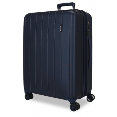MOVOM Wood Navy Blue – Veľký rozšíriteľný škrupinový kufor 75×52×32 cm, 109L, TSA zámok
