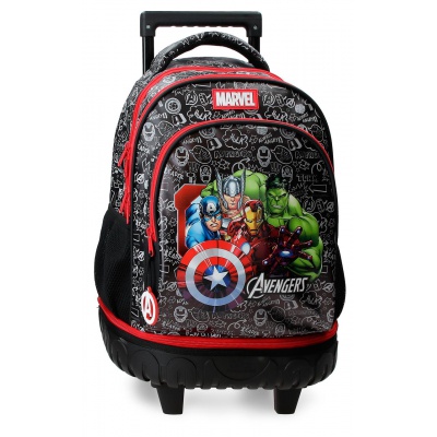 Školní batoh na kolečkách Team Avengers s motivem oblíbených hrdinů Marvel a odnímatelným vozíkem umožňuje použití jako batoh