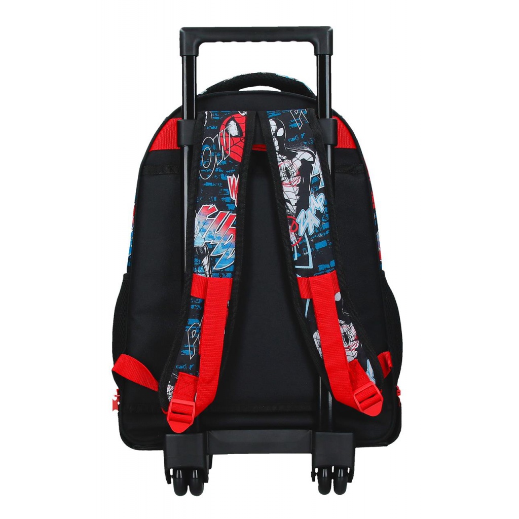 Školní batoh na kolečkách Spiderman Wall Crawler s výrazným komiksovým motivem a oblíbenou postavičkou Spidermana umožňuje pou