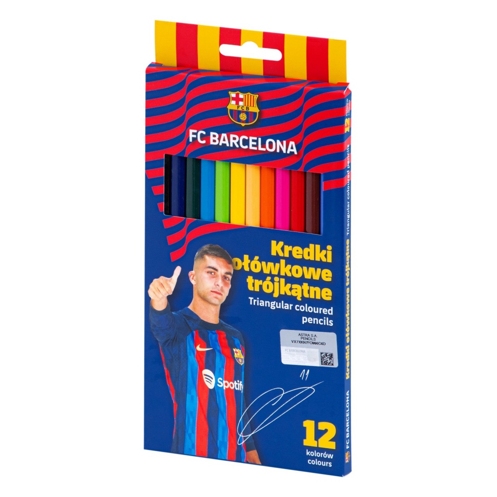 Ergonomické trojhranné barvičky FC Barcelona. Měkká tuha, zářivé barvy a licencovaný design. Ideální pro kreslení pro malé a