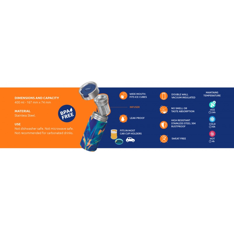 Quokka Boost Blue Garden termohrnek 400 ml, 41370