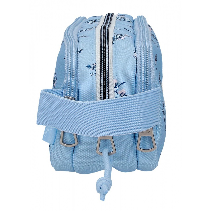 Školský trojkomorový peračník Pepe Jeans Olivia svetlomodrý