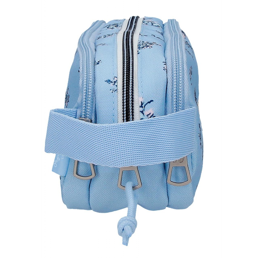 Školský trojkomorový peračník Pepe Jeans Olivia svetlomodrý
