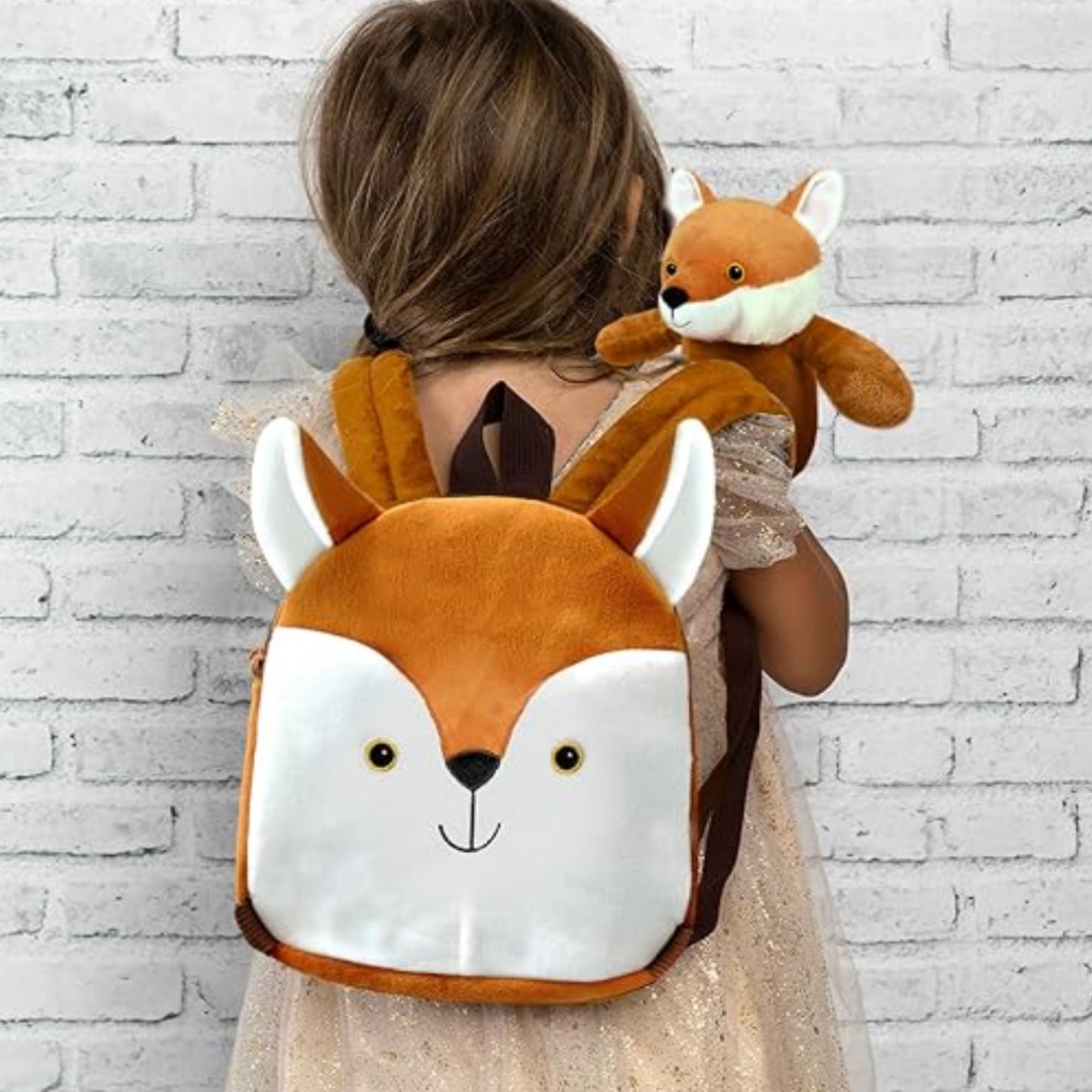 Obojstranný detský batoh s plyšovou hračkou Perletti Toys Líška