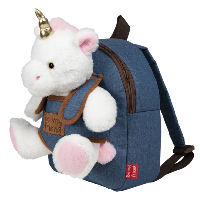 BE MY FRIEND, Dětský denimový batoh s odnímatelnou hračkou UNICORN, 13037