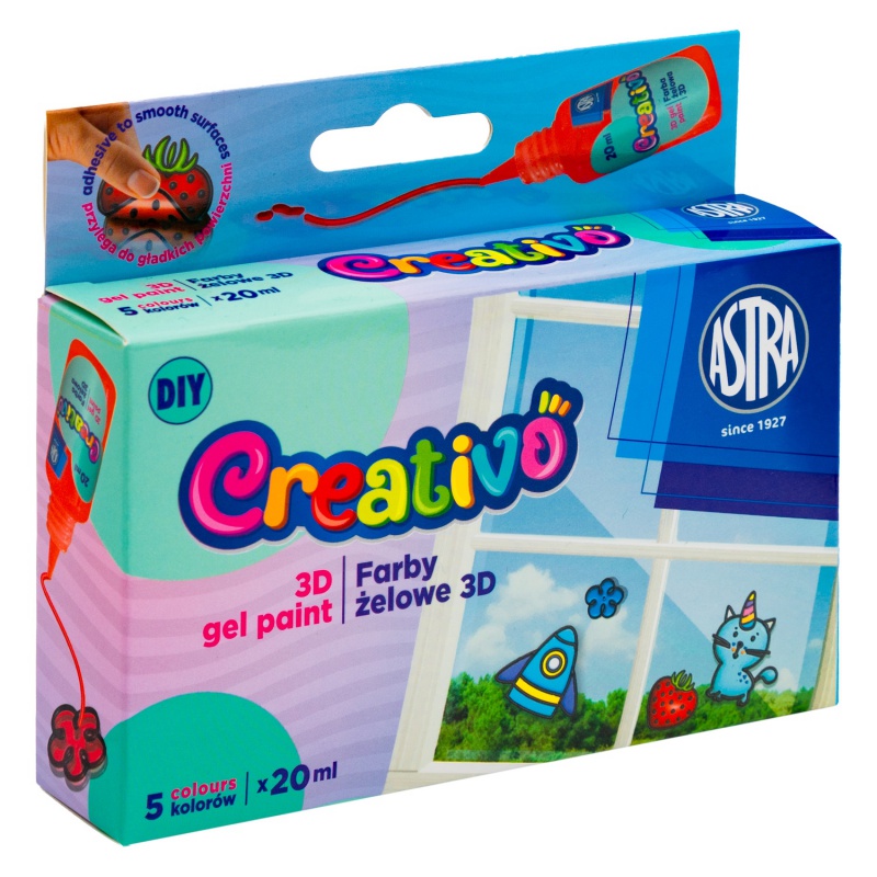 Gélové 3D farby Astra Creativo slúžia na výrobu vitrážových nálepiek a zdobenie skla, porcelánu, zrkadiel, keramických obkladov 