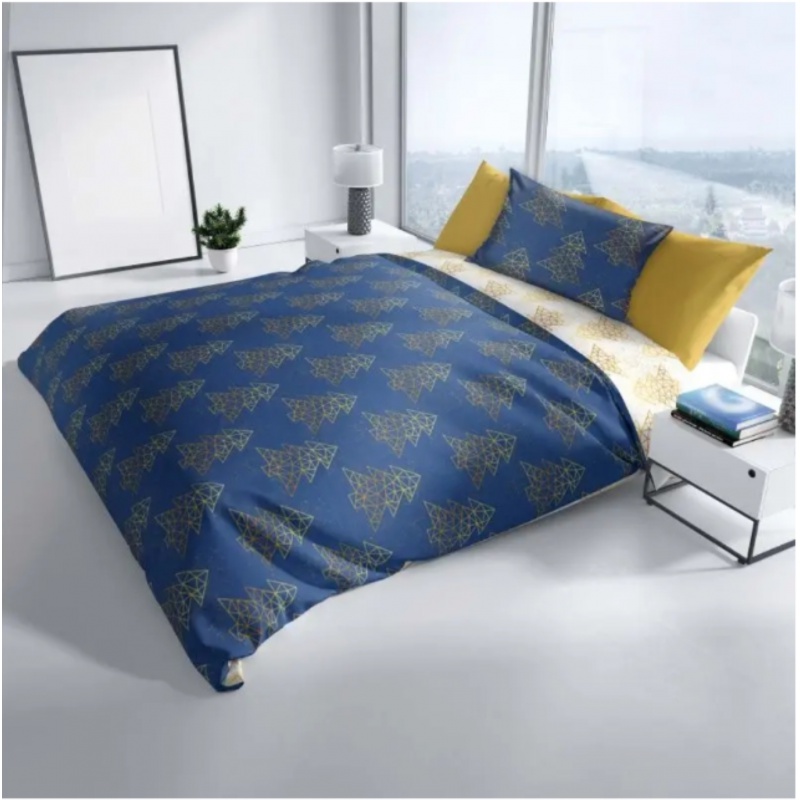 Oboustranné vánoční bavlněné povlečení BLUE/GOLD, 140/200+70/90, ROT221047