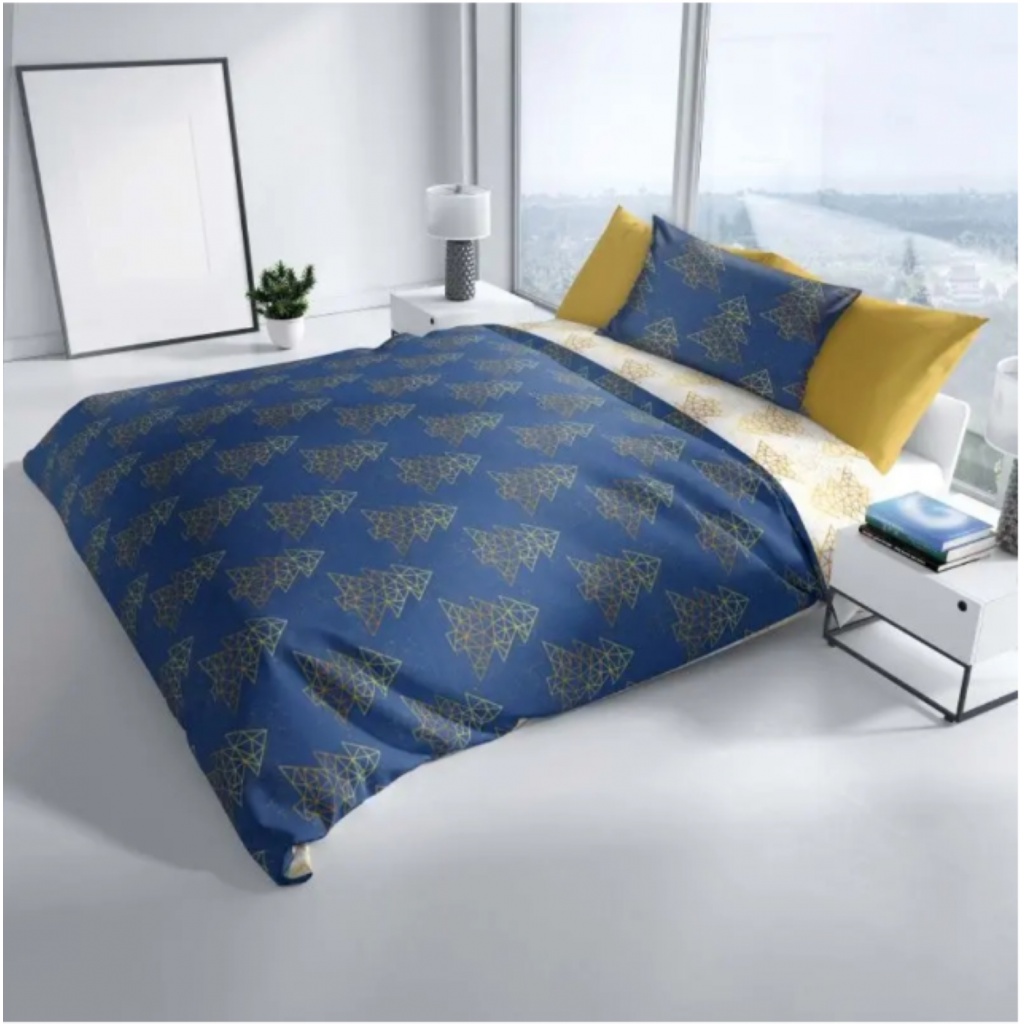 Oboustranné vánoční bavlněné povlečení BLUE/GOLD, 140/200+70/90, ROT221047