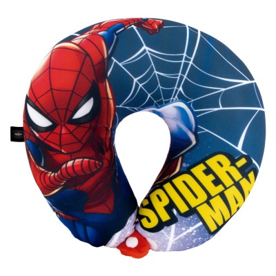 Detský cestovný vankúš na krk Spiderman červený s mikroguličkami