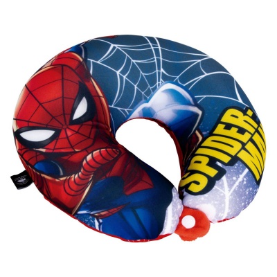 Detský cestovný vankúš na krk Spiderman červený s mikroguličkami