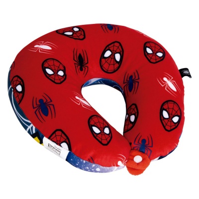 Detský cestovný vankúš na krk Spiderman červený s mikroguličkami