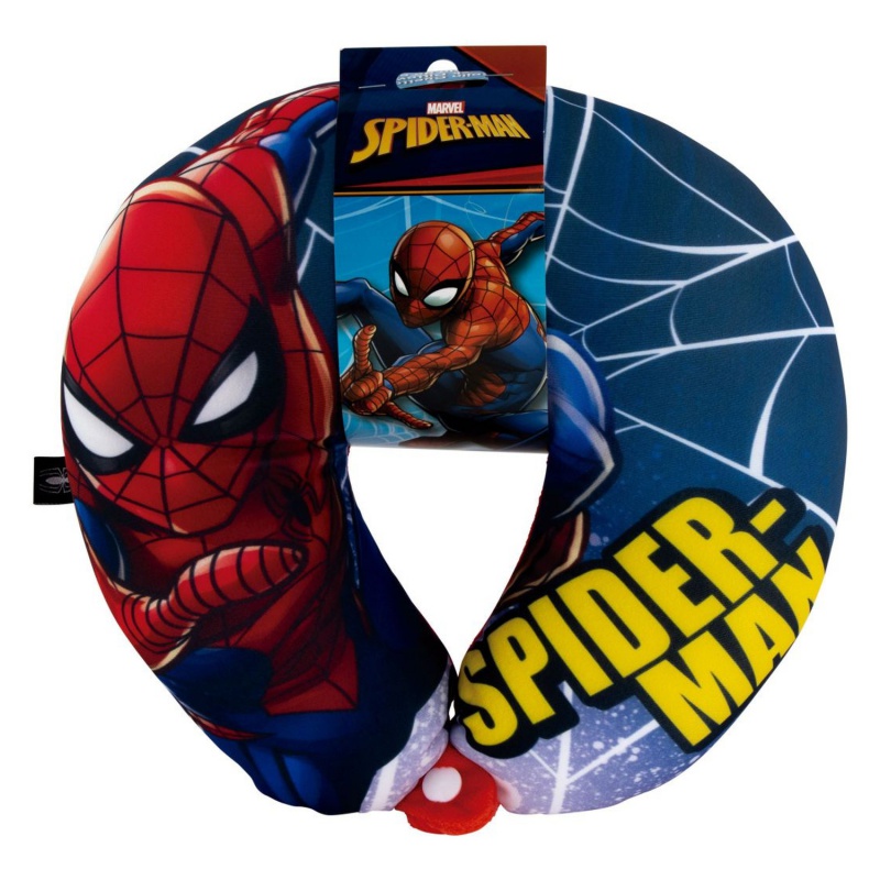 Detský cestovný vankúš na krk Spiderman červený s mikroguličkami