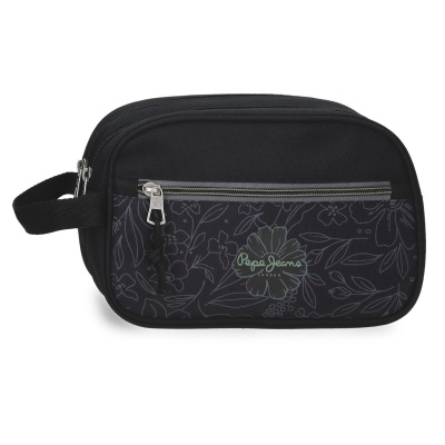 Dvojkomorové puzdro Pepe Jeans Eloise 26 x 16 cm čierne s kvetmi
