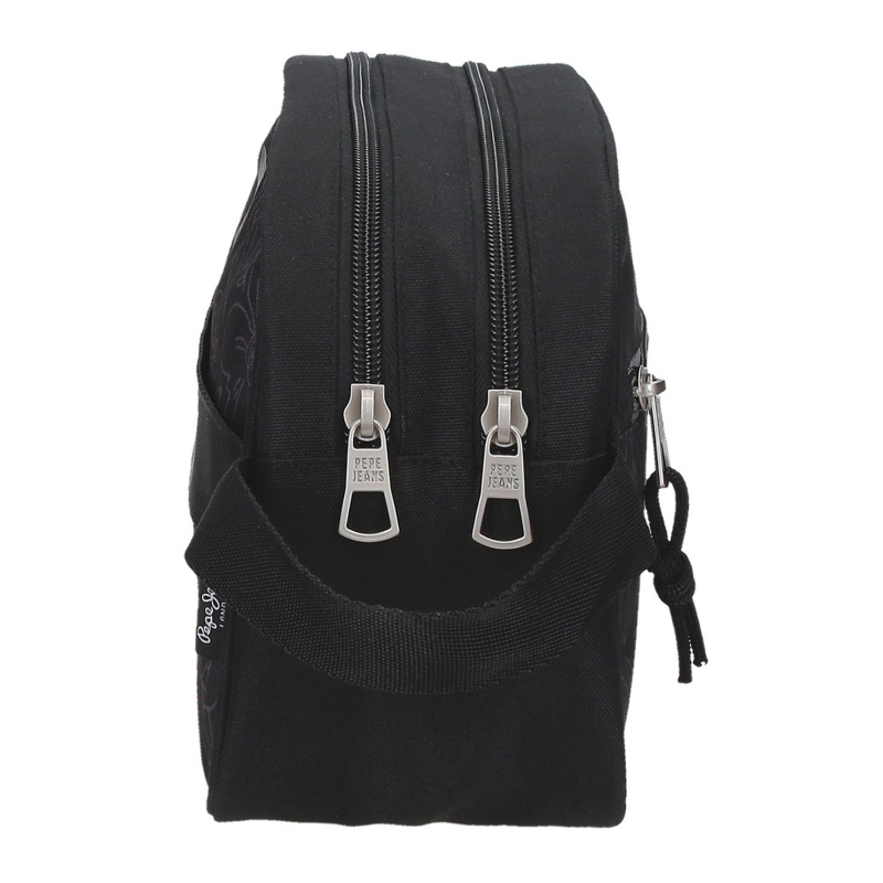 Dvojkomorové puzdro Pepe Jeans Eloise 26 x 16 cm čierne s kvetmi