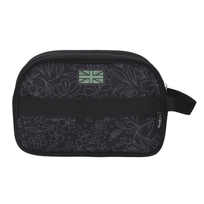 Dvojkomorové puzdro Pepe Jeans Eloise 26 x 16 cm čierne s kvetmi