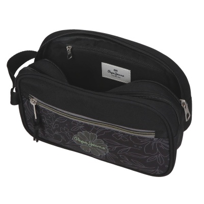 Dvojkomorové puzdro Pepe Jeans Eloise 26 x 16 cm čierne s kvetmi