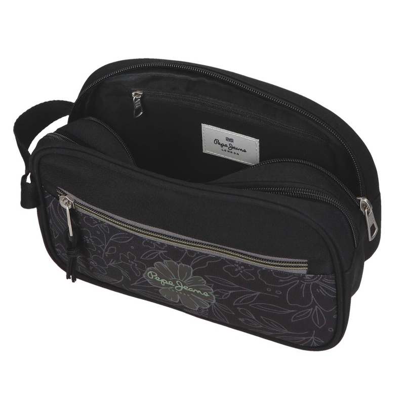 Dvoukomorové pouzdro Pepe Jeans Eloise 26 x 16 cm černé s květinami