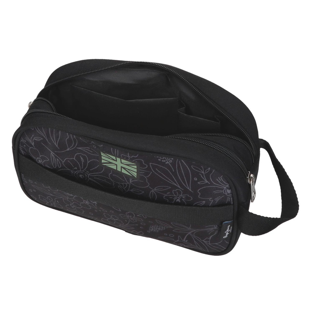 Dvoukomorové pouzdro Pepe Jeans Eloise 26 x 16 cm černé s květinami