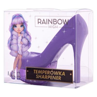 Designové plastové struhadlo HighHeel Rainbow High ve tvaru boty na podpatku je originální školní pomůckou pro všechny fanoušky