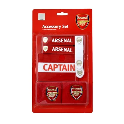 Accessorries set ARSENAL F.C. ( 2x potítko, kapitánska páska, 2x držiak chráničov) Accessorries set ARSENAL F.C. ( 2x potítko, kapitánska páska, 2x držiak chráničov)